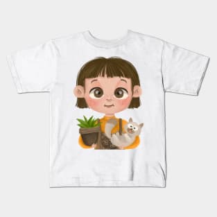 Little Girl and Cat Kids T-Shirt